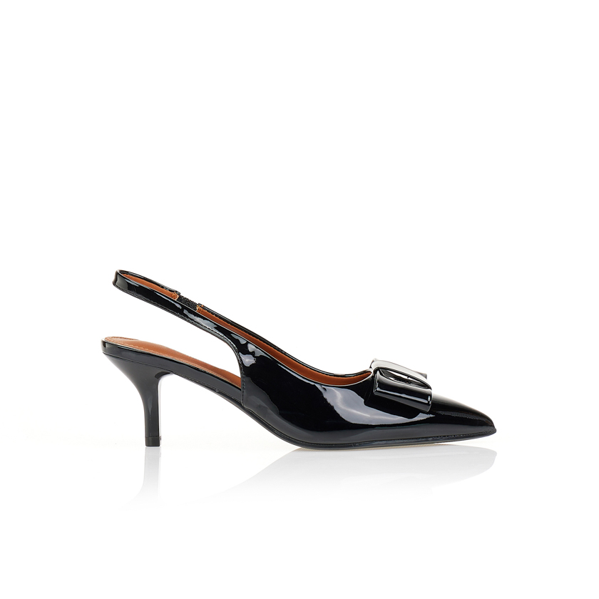 Γόβες μαύρες slingback λουστρίνι και φιόγκο ΜΑΥΡΟ