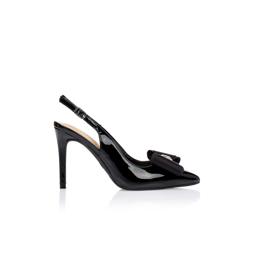 Γόβες μαύρες slingback με σατέν φιόγκο ΜΑΥΡΟ