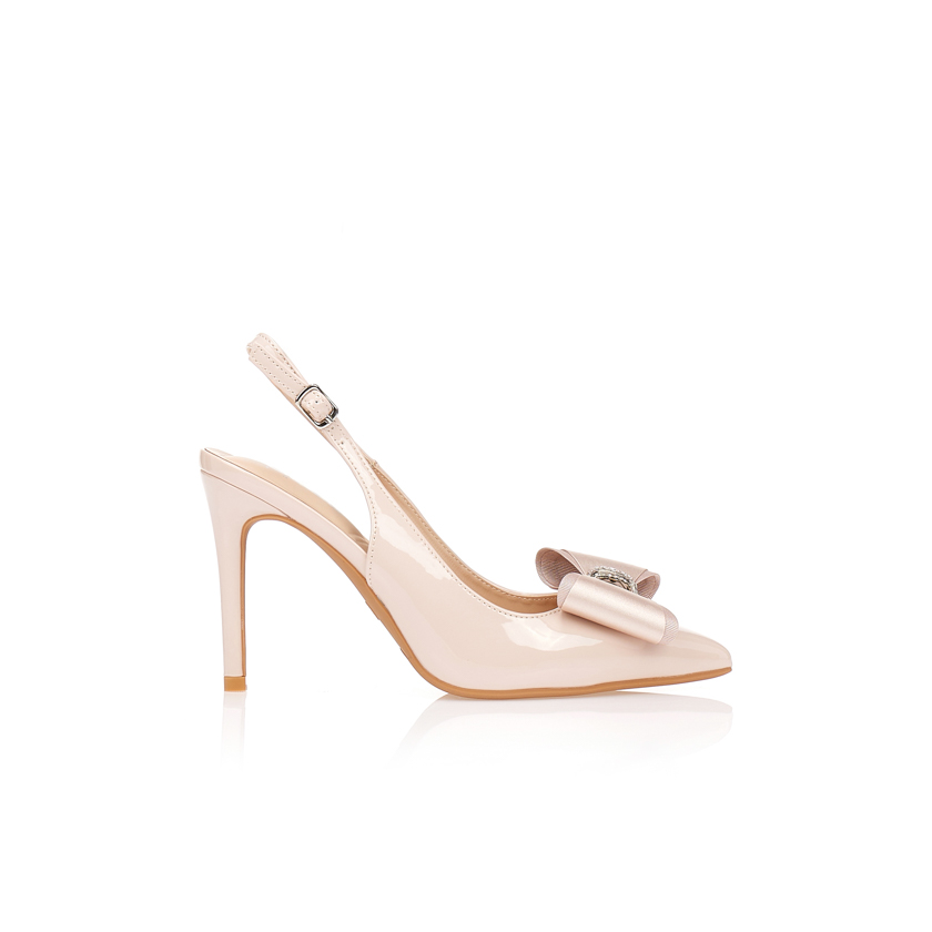 Γόβες μπεζ slingback με σατέν φιόγκο ΜΠΕΖ