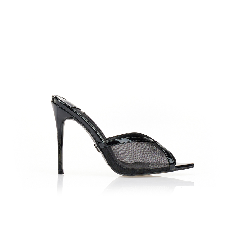 Mules TSOUKALAS μαύρα peep toe ΜΑΥΡΟ
