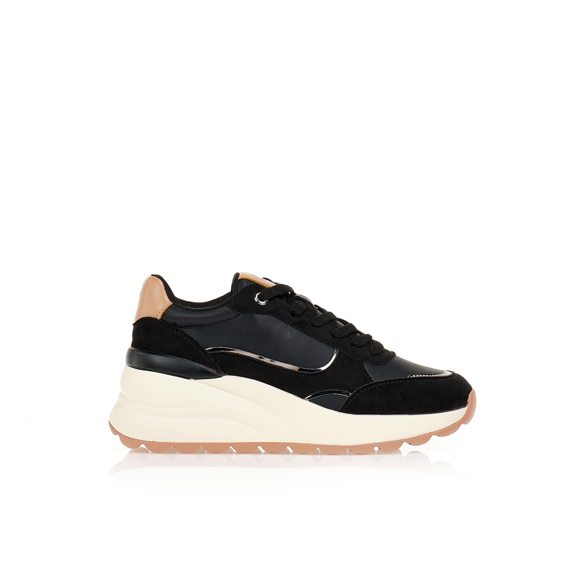 Sneakers μαύρα με συνδυασμό υλικών ΜΑΥΡΟ