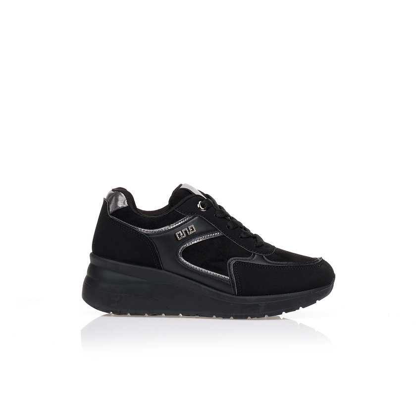 Sneakers μαύρα σούετ με λεπτομέρειες δερματίνης ΜΑΥΡΟ