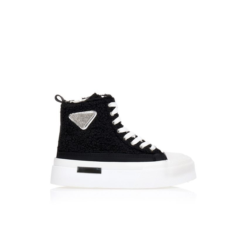 Sneakers μαύρα με γούνα ΜΑΥΡΟ