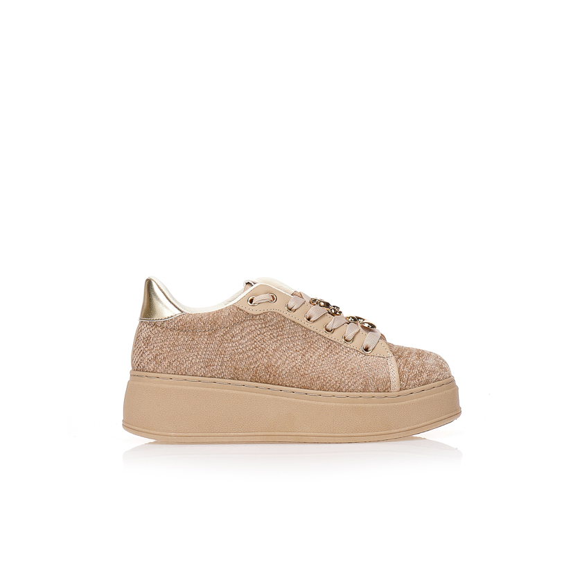 Sneakers μπεζ με χρυσά διακοσμητικά ΜΠΕΖ