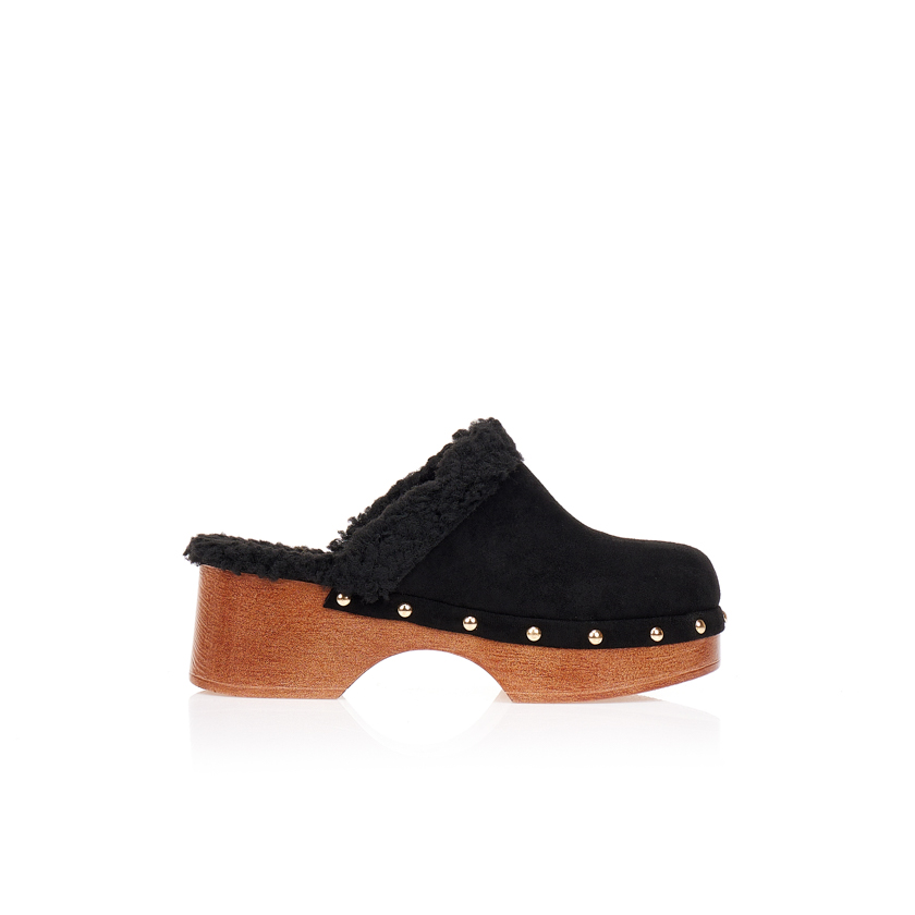 Παντόφλες σαμπό με τρουκς ΜΑΥΡΟ