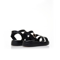Flatforms μαύρα δερματίνη με λουράκι στον αστράγαλο
