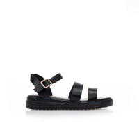 Flatforms μαύρα δερματίνη με λουράκι στον αστράγαλο