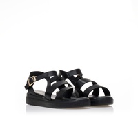 Flatforms μαύρα δερματίνη με λουράκι στον αστράγαλο