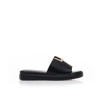 Flatforms μαύρα δερματίνη με χρυσή αγκράφα