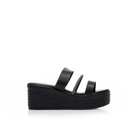 Flatforms μαύρα δερματίνη με λουράκι από στρας