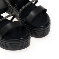 Flatforms μαύρα δερματίνη με λουράκι από στρας