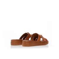 Flatforms κάμελ δερματίνη με χρυσή αγκράφα