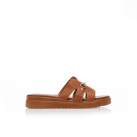 Flatforms κάμελ δερματίνη με χρυσή αγκράφα