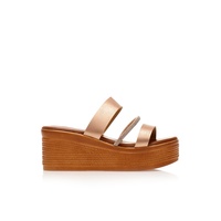 Flatforms μπρονζέ δερματίνη με λουράκι από στρας