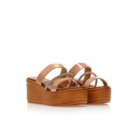 Flatforms μπρονζέ δερματίνη με λουράκι από στρας