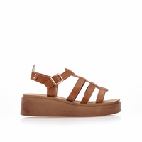 Flatforms κάμελ δερματίνη με πολλαπλά λουράκια
