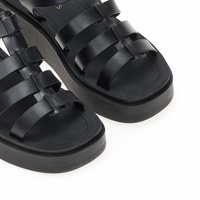 Flatforms μαύρα δερματίνη με πολλαπλά λουράκια