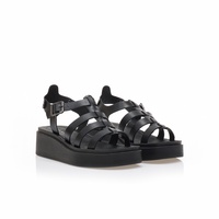 Flatforms μαύρα δερματίνη με πολλαπλά λουράκια