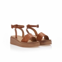 Flatforms κάμελ δερματίνη με λουράκι στον αστράγαλο