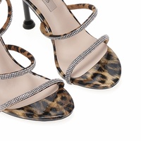 Πέδιλα animal print λουστρίνι δετά με στρας και λεπτό τακούνι