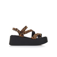 Flatforms animal print σουέτ με πολλαπλά λουράκια και σχέδιο δαχτυλίδι