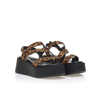 Flatforms animal print σουέτ με πολλαπλά λουράκια και σχέδιο δαχτυλίδι