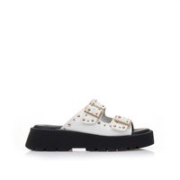 Flatforms λευκά δερματίνη με χρυσά τρουκς