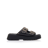 Flatforms μαύρα δερματίνη με χρυσά τρουκς