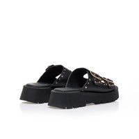 Flatforms μαύρα δερματίνη με χρυσά τρουκς