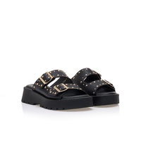Flatforms μαύρα δερματίνη με χρυσά τρουκς