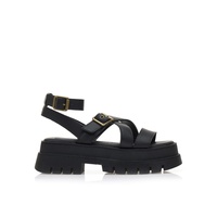Flatforms μαύρα δερματίνη με πολλαπλά λουράκια