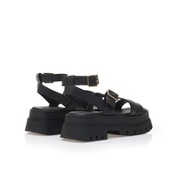 Flatforms μαύρα δερματίνη με πολλαπλά λουράκια