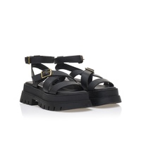Flatforms μαύρα δερματίνη με πολλαπλά λουράκια