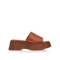 Flatforms κάμελ δερματίνη με φαρδιά φάσα