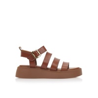 Flatforms κάμελ δερματίνη με πολλαπλά λουράκια