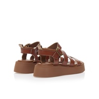 Flatforms κάμελ δερματίνη με πολλαπλά λουράκια