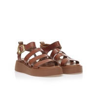 Flatforms κάμελ δερματίνη με πολλαπλά λουράκια