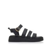Flatforms μαύρα δερματίνη με πολλαπλά λουράκια