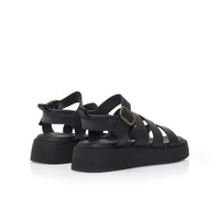 Flatforms μαύρα δερματίνη με πολλαπλά λουράκια