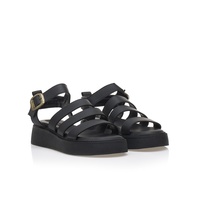 Flatforms μαύρα δερματίνη με πολλαπλά λουράκια