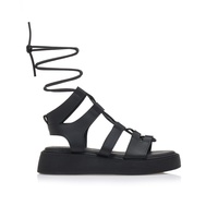 Flatforms μαύρα δερματίνη με ιδιαίτερο δέσιμο