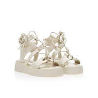 Flatforms μπεζ δερματίνη με ιδιαίτερο δέσιμο