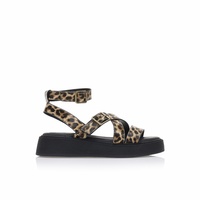 Flatforms animal print δερματίνη με χιαστί λουράκια