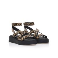 Flatforms animal print δερματίνη με χιαστί λουράκια