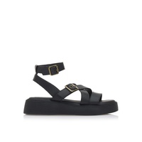 Flatforms μαύρα δερματίνη με χιαστί λουράκια