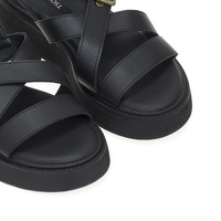 Flatforms μαύρα δερματίνη με χιαστί λουράκια