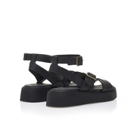 Flatforms μαύρα δερματίνη με χιαστί λουράκια