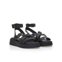 Flatforms μαύρα δερματίνη με χιαστί λουράκια
