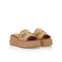 Flatforms κάμελ ψάθινα με αγκράφα