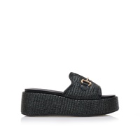 Flatforms μαύρα ψάθινα με αγκράφα